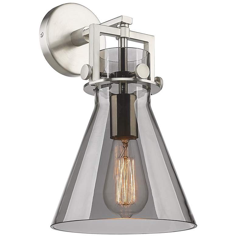 Image 1 Newton Cone 14" High Satin Nickel Sconce With Smoke Shade