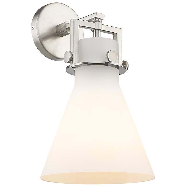 Image 1 Newton Cone 14" High Satin Nickel Sconce With White Shade