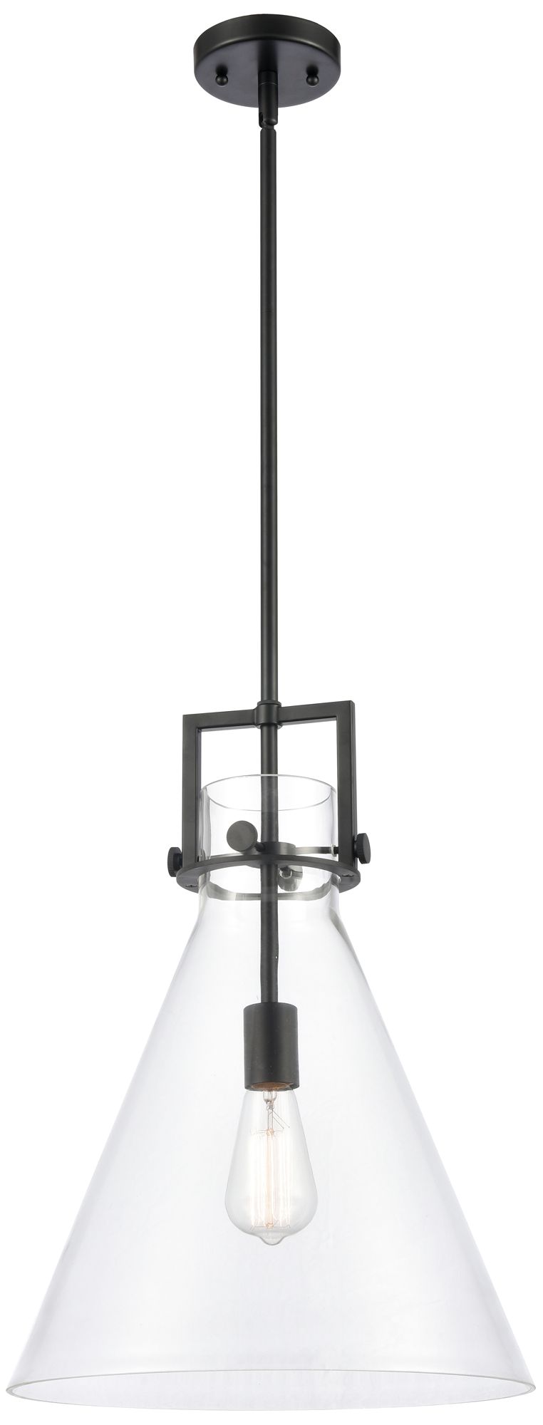 Newton Cone 14" Matte Black LED Hung Pendant With Clear Shade Made to 