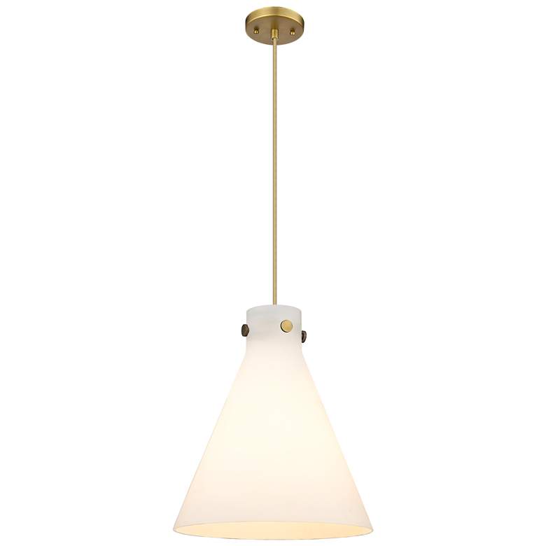 Image 1 Newton Cone 14" Wide Brushed Brass Cord Hung Pendant With Matte White