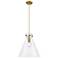 Newton Cone 14" Wide Cord Hung Brushed Brass Pendant With Clear Shade