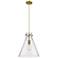 Newton Cone 14" Wide Cord Hung Brushed Brass Pendant With Seedy Shade