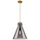 Newton Cone 14" Wide Cord Hung Brushed Brass Pendant With Smoke Shade