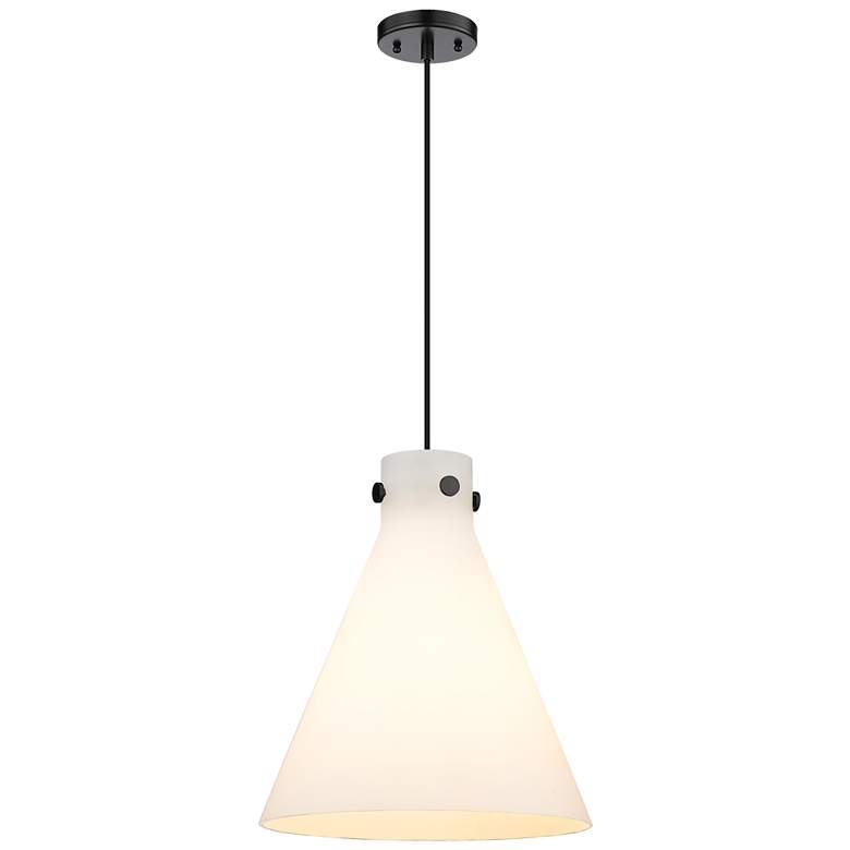 Image 1 Newton Cone 14" Wide Matte Black Cord Hung Pendant With Matte White Sh