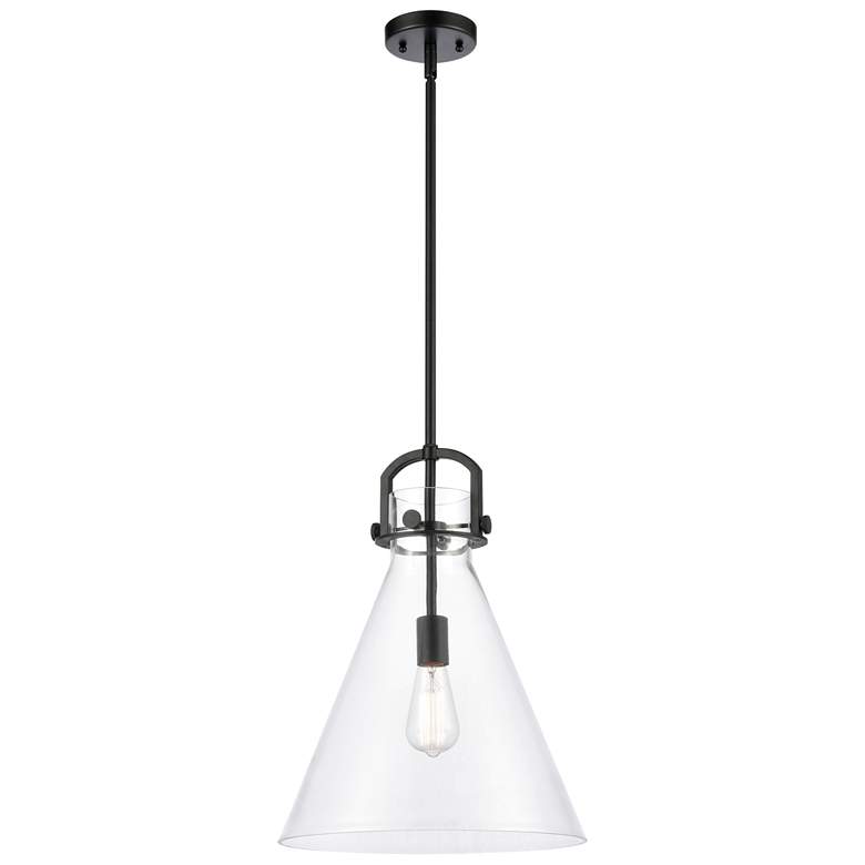 Image 1 Newton Cone 14" Wide Matte Black Stem Hung Pendant With Clear Shade