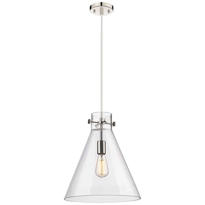 Image 1 Newton Cone 14 inch Wide Polished Nickel Cord Hung Pendant With Clear Shad