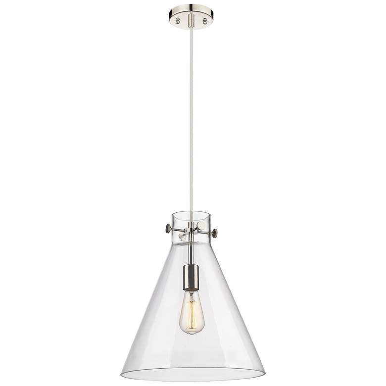 Image 1 Newton Cone 14" Wide Polished Nickel Cord Hung Pendant With Clear Shad
