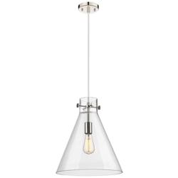 Newton Cone 14&quot; Wide Polished Nickel Cord Hung Pendant With Clear Shad