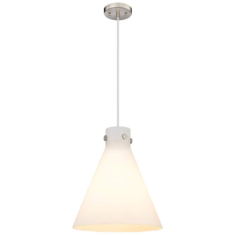 Image 1 Newton Cone 14" Wide Satin Nickel Cord Hung Pendant With Matte White S