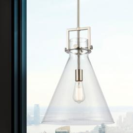 Newton Cone 14" Wide Satin Nickel Pendant with Clear Shade Newton Cone 14" Wide Satin Nickel Pendant with Clear Shade