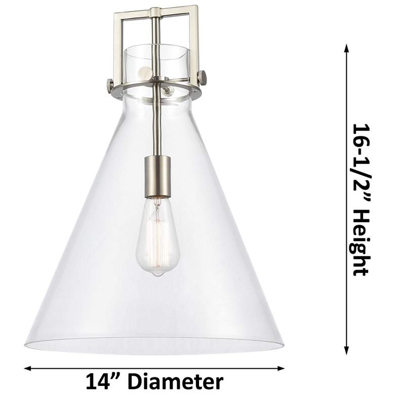 Image 7 Newton Cone 14" Wide Satin Nickel Pendant with Clear Shade more views