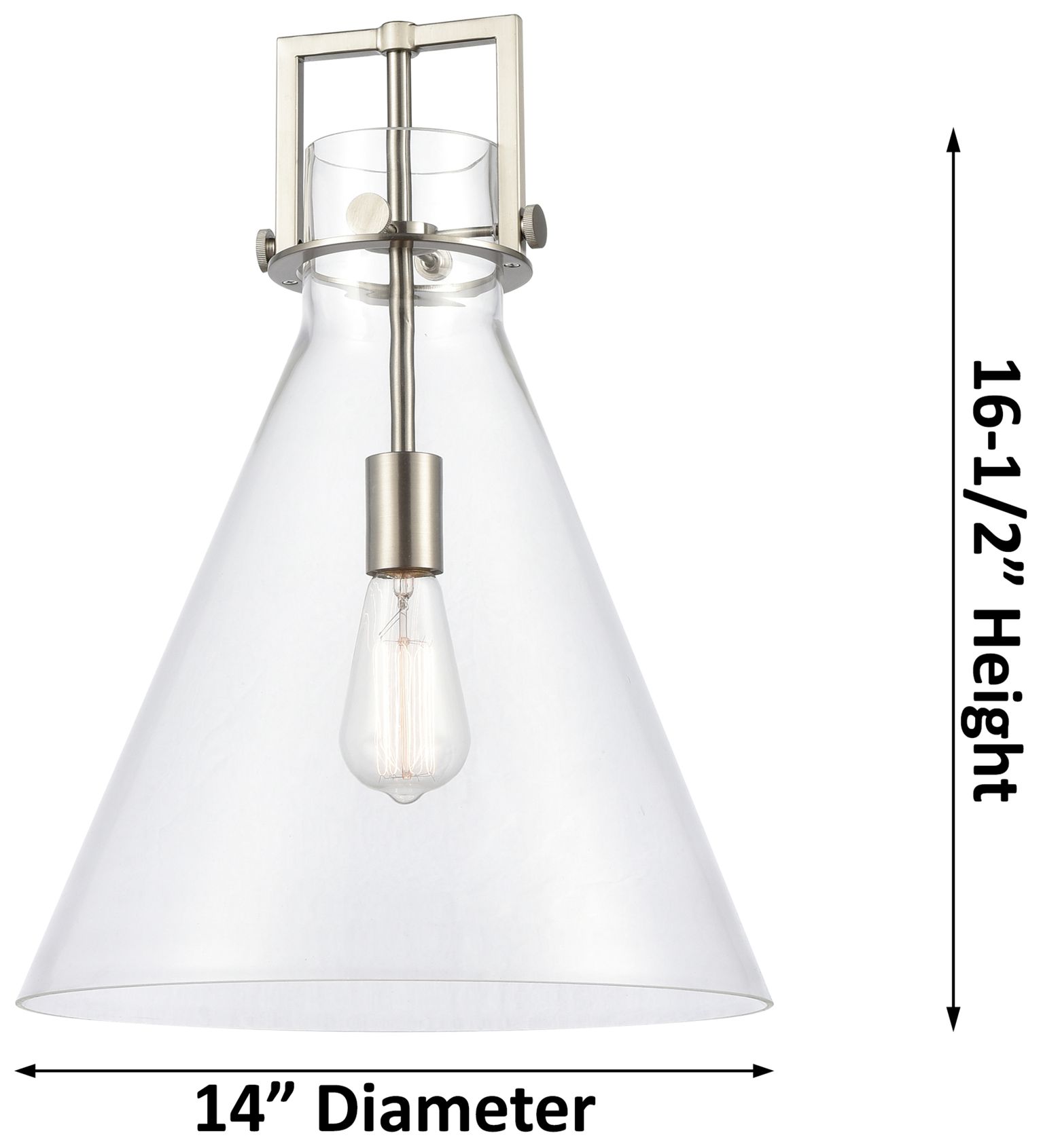 Newton Cone 14" Wide Stem Hung Brushed Brass Pendant With Clear Shade