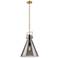 Newton Cone 14" Wide Stem Hung Brushed Brass Pendant With Smoke Shade