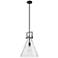 Newton Cone 14" Wide Stem Hung Matte Black Pendant With Seedy Shade