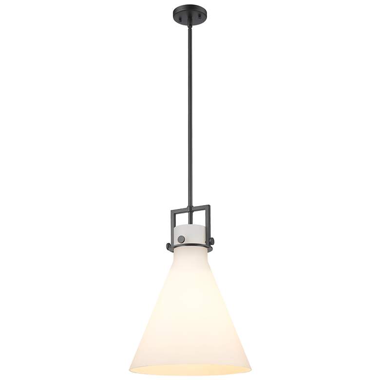 Image 1 Newton Cone 14" Wide Stem Hung Matte Black Pendant With White Shade