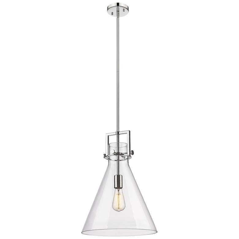 Image 1 Newton Cone 14" Wide Stem Hung Polished Nickel Pendant With Clear Shad