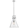Newton Cone 14" Wide Stem Hung Polished Nickel Pendant With Clear Shad