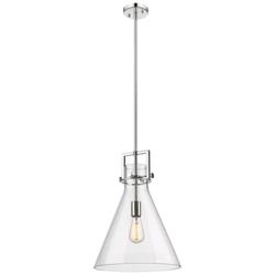 Newton Cone 14" Wide Stem Hung Polished Nickel Pendant With Clear Shad