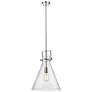 Newton Cone 14" Wide Stem Hung Polished Nickel Pendant With Seedy Shad
