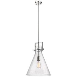Newton Cone 14" Wide Stem Hung Polished Nickel Pendant With Seedy Shad