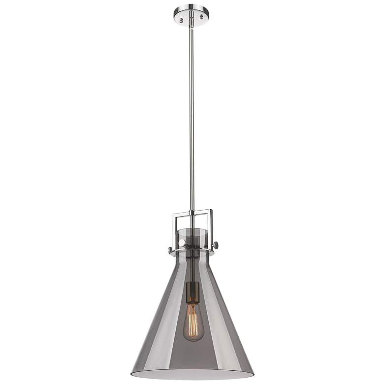 Image 1 Newton Cone 14" Wide Stem Hung Polished Nickel Pendant With Smoke Shad