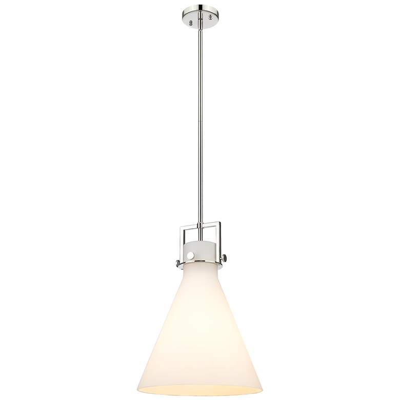 Image 1 Newton Cone 14" Wide Stem Hung Polished Nickel Pendant With White Shad