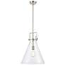2_Newton Cone 14" Wide Stem Hung Satin Nickel Pendant With Clear Shade