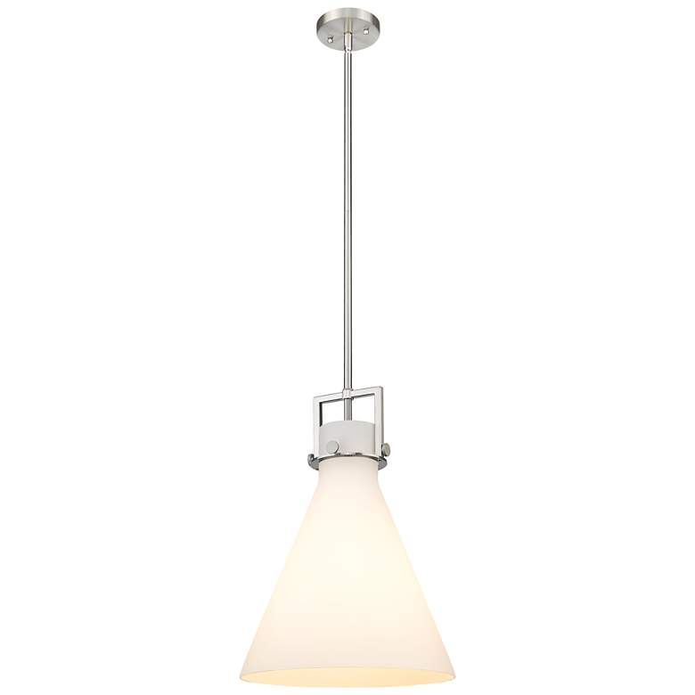 Image 1 Newton Cone 14" Wide Stem Hung Satin Nickel Pendant With White Shade