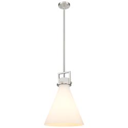 Newton Cone 14" Wide Stem Hung Satin Nickel Pendant With White Shade