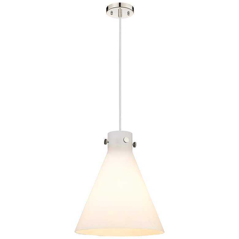 Image 1 Newton Cone 14 inchW Polished Nickel Cord Hung Pendant With Matte White Sh