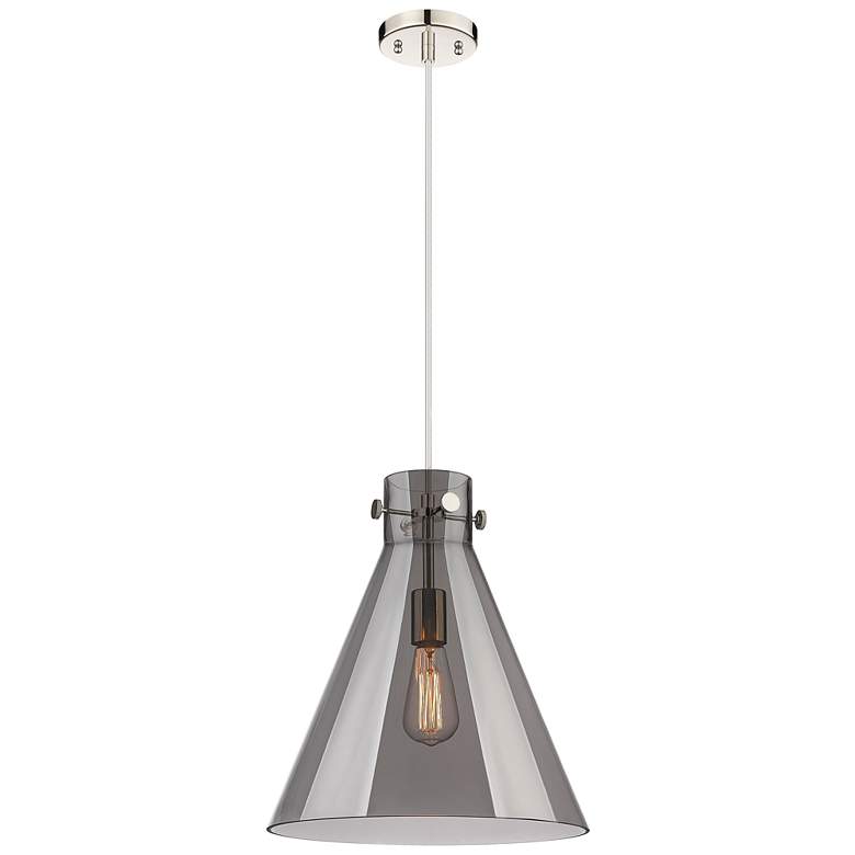 Image 1 Newton Cone 14"W Polished Nickel Cord Hung Pendant With Plated Smoke S