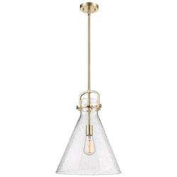 Newton Cone 14"W Champagne Bronze Stem Arched Pendant With Seedy Shade
