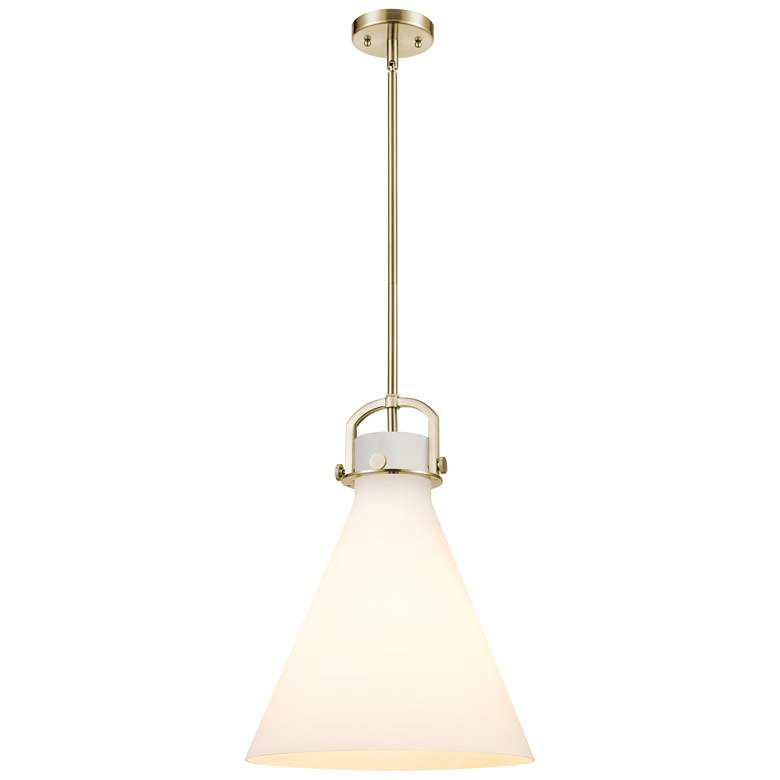 Image 1 Newton Cone 14"W Champagne Bronze Stem Arched Pendant With White Shade