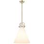 1_Newton Cone 14"W Champagne Bronze Stem Arched Pendant With White Shade