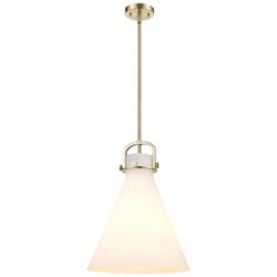 Newton Cone 14"W Champagne Bronze Stem Arched Pendant With White Shade