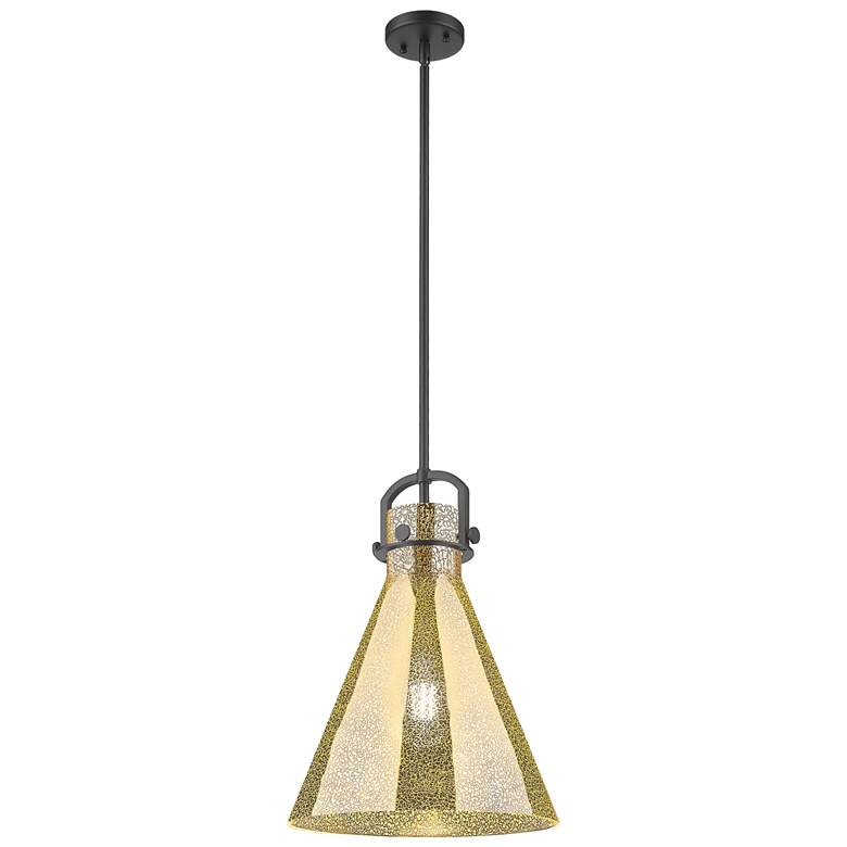 Image 1 Newton Cone 14"W Matte Black Stem Arched Pendant With Mercury Shade
