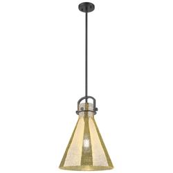 Newton Cone 14"W Matte Black Stem Arched Pendant With Mercury Shade