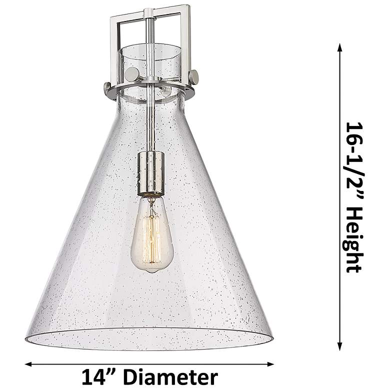 Image 2 Newton Cone 14"W Matte Black Stem Arched Pendant With Mercury Shade more views