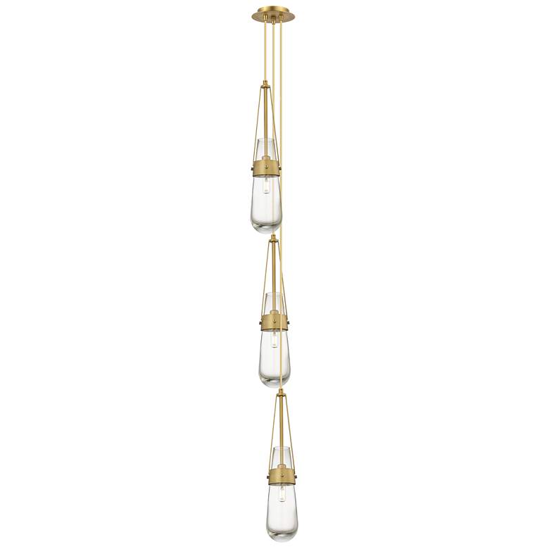 Image 1 Newton Cone 15.5"W 3 Light Brushed Nickel Multi Pendant w/ Smoke Shade