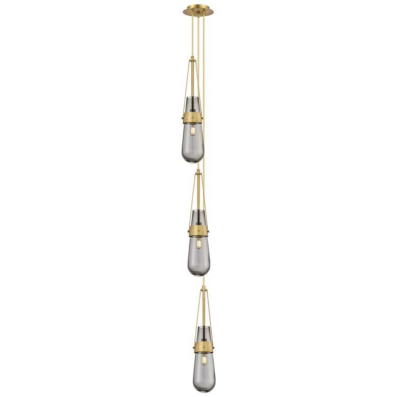 Image 1 Newton Cone 15.5"W 3 Light Polished Nickel Multi Pendant w/ Smoke Shad