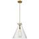 Newton Cone 16" Wide Cord Hung Brushed Brass Pendant With Clear Shade