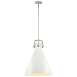 Newton Cone 16" Wide Satin Nickel and White Pendant Light