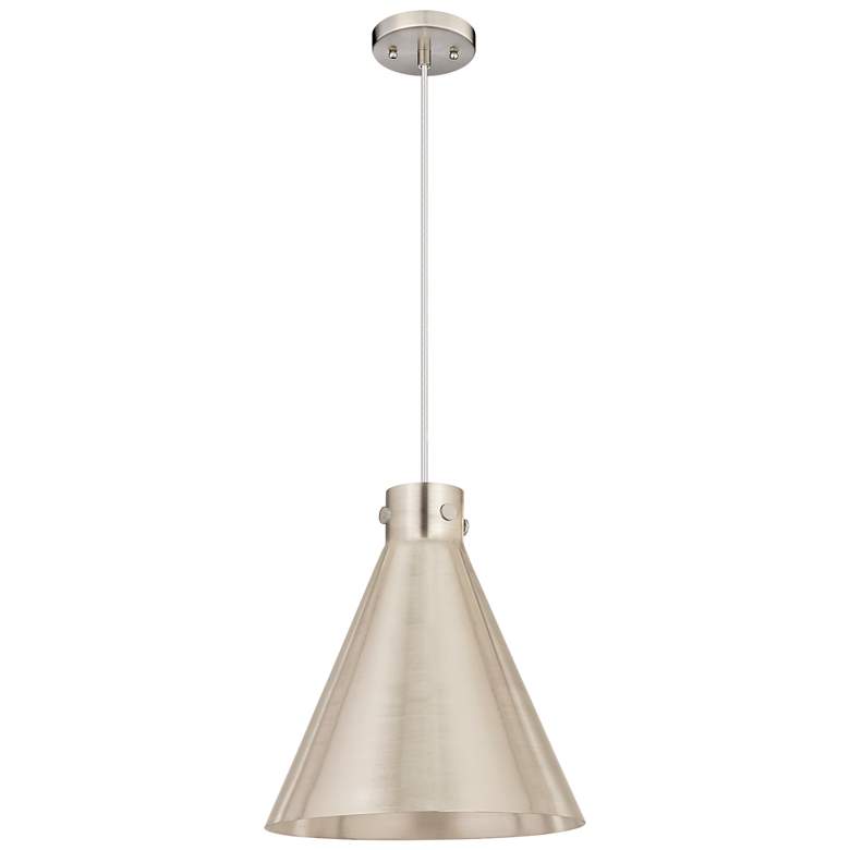 Image 1 Newton Cone 16" Wide Satin Nickel Cord Hung Pendant With Satin Nickel