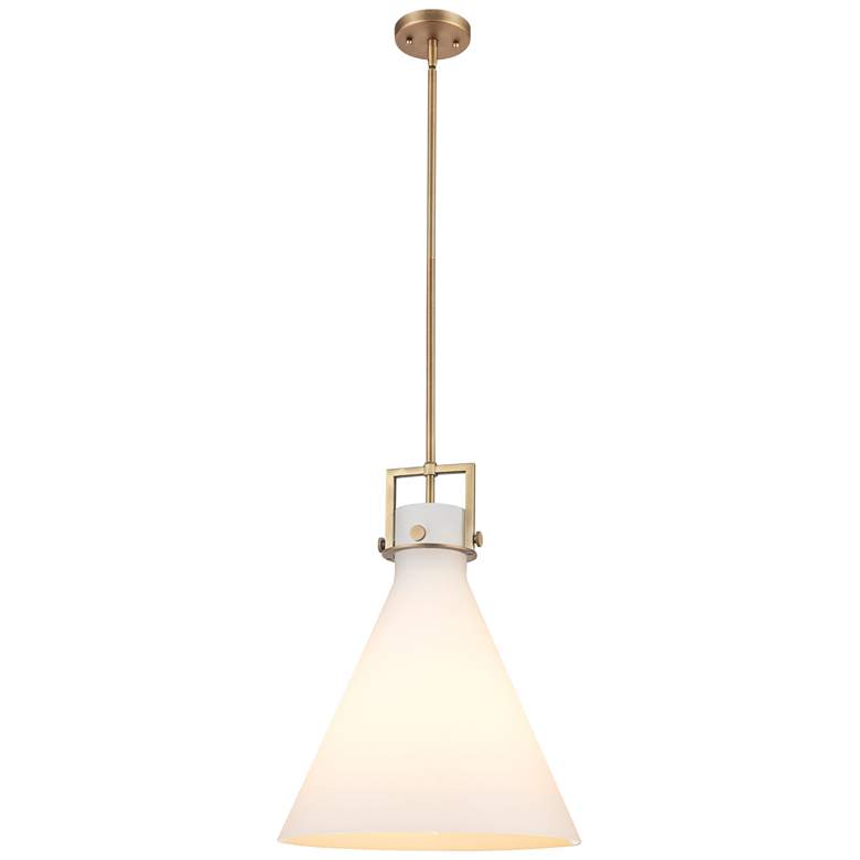 Image 1 Newton Cone 16" Wide Stem Hung Brushed Brass Pendant With White Shade