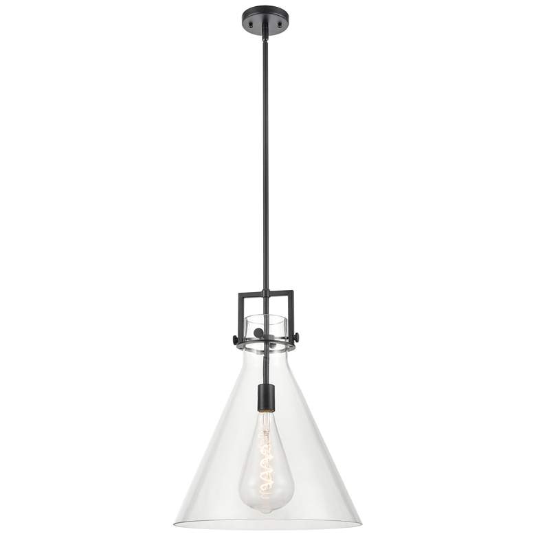 Image 1 Newton Cone 16" Wide Stem Hung Matte Black Pendant With Clear Shade
