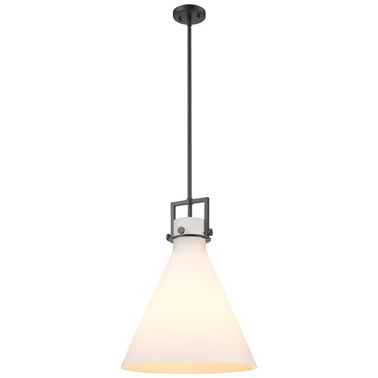 Image 1 Newton Cone 16" Wide Stem Hung Matte Black Pendant With White Shade