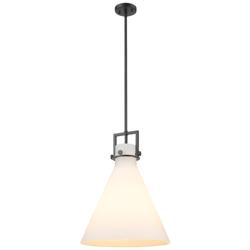 Newton Cone 16" Wide Stem Hung Matte Black Pendant With White Shade