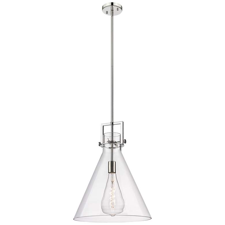 Image 1 Newton Cone 16" Wide Stem Hung Polished Nickel Pendant With Clear Shad