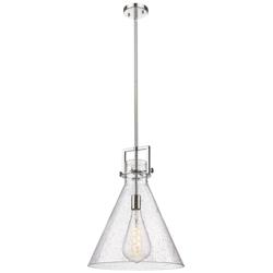 Newton Cone 16" Wide Stem Hung Polished Nickel Pendant With Seedy Shad