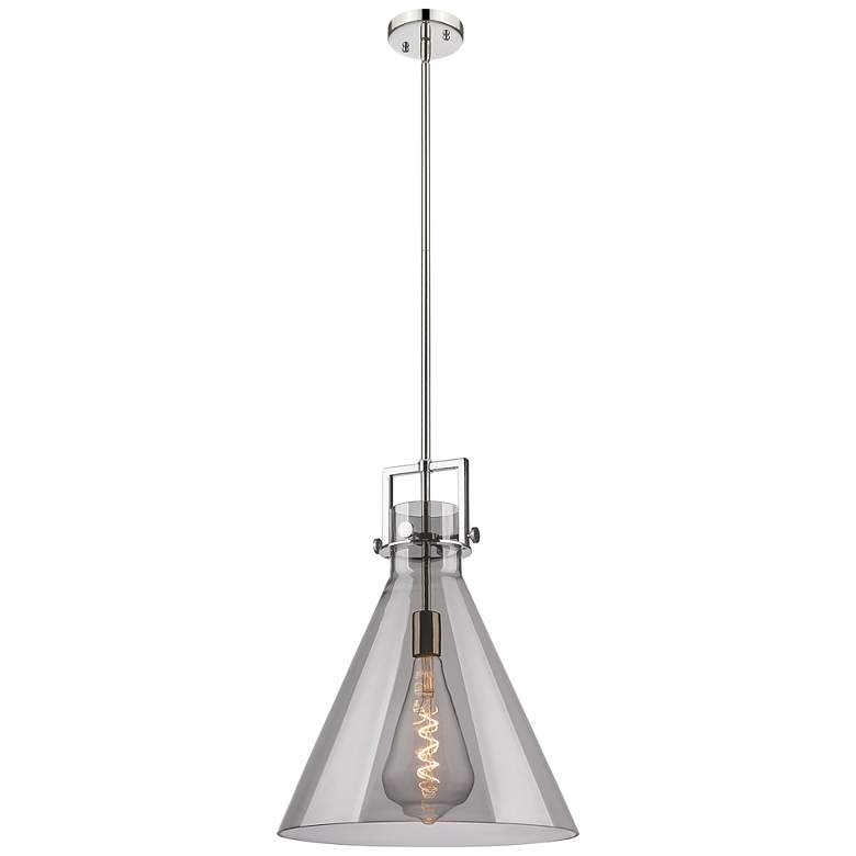 Image 1 Newton Cone 16" Wide Stem Hung Polished Nickel Pendant With Smoke Shad